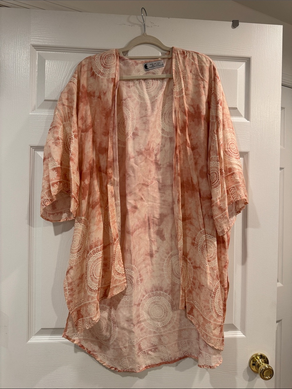 Lotus and Luna Peach Tie-Dye Open-Front Swim Cover-Up Kimono